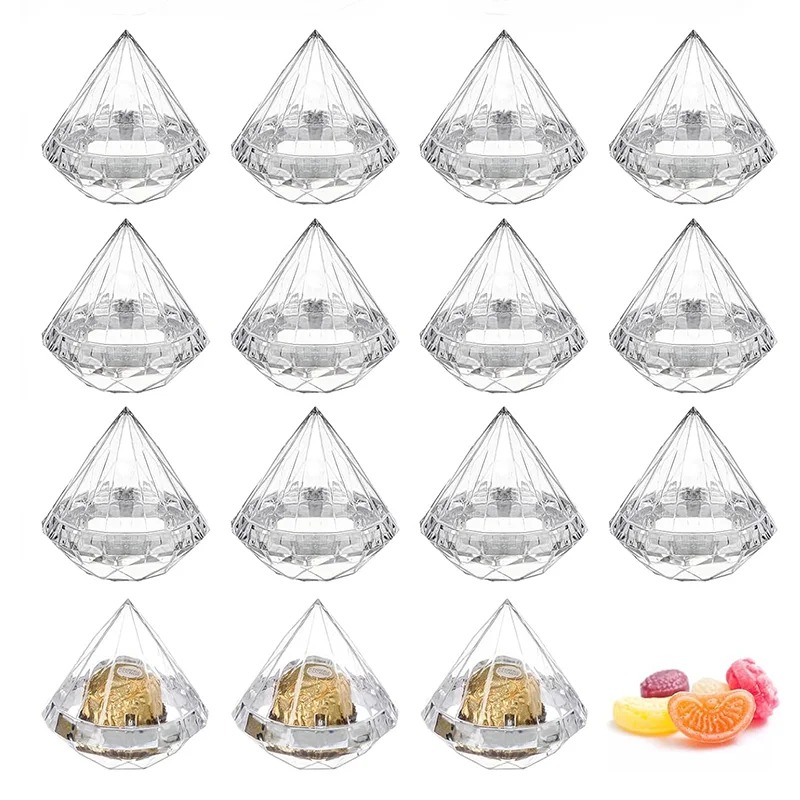 Wedding Favor Box - 12 PCS Clear Diamond Shape Candy